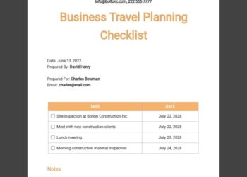 Free Business Travel Itinerary Checklist Template - Google Docs, Word ...